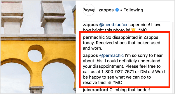 On Instagram, you can respond to mentions with a comment that contains the customer's @username. 