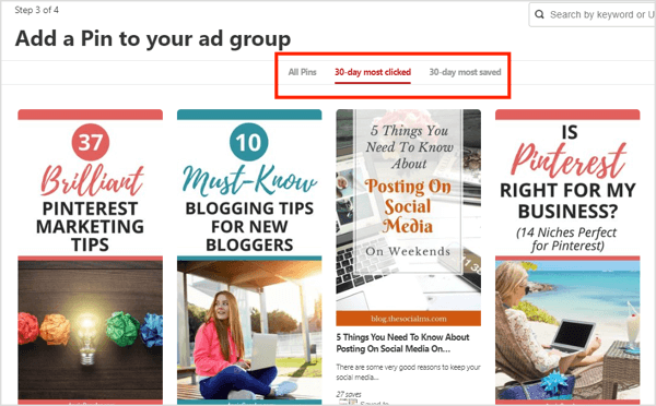 Select the specific Pinterest pin you want to promote. 