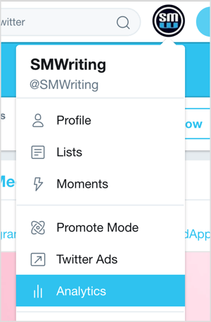 Click your Twitter profile picture and select Analytics from the drop-down menu.