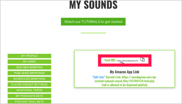 Copy your feed URL in SoundUp.
