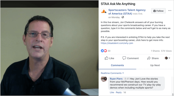 Facebook Live broadcast of AMA with customer questions.