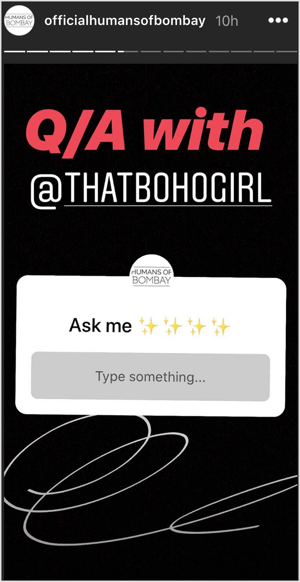Instagram Stories Questions sticker asking for questions for AMA.