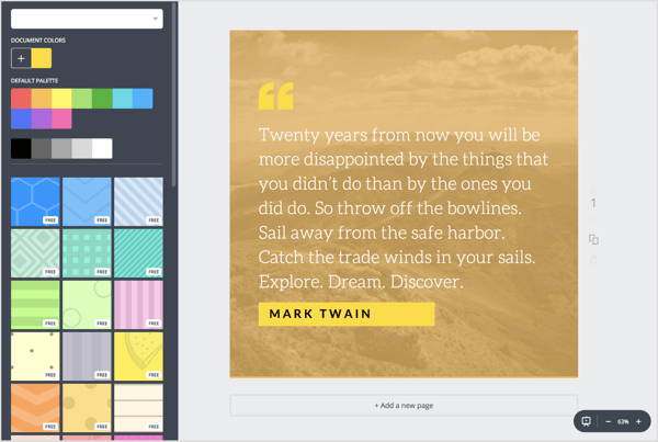 Choose background textures, colors, or search through Canva's library of royalty-free images. 