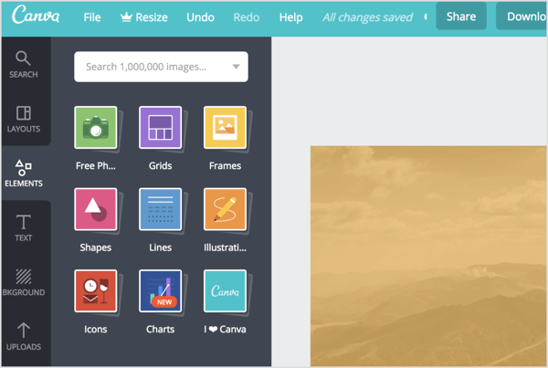Click the Elements tab in Canva to see a list of different design elements to choose from.
