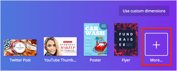 After you log in to Canva, click the More button in the upper-right corner of the screen.