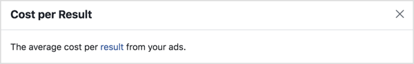 Facebook ads Cost per Result metric.