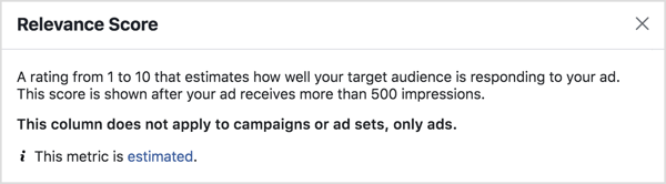 Facebook ads Relevance Score metric.