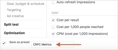 In the lower-left corner of the Customize Columns window, select the Save as Preset checkbox and name your new column.