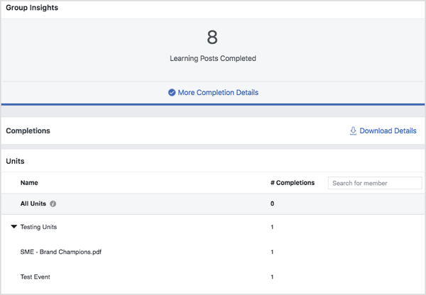  See completion stats for Facebook group units in Group Insights.