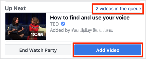 Click Add Video to add more videos to the Facebook watch party.