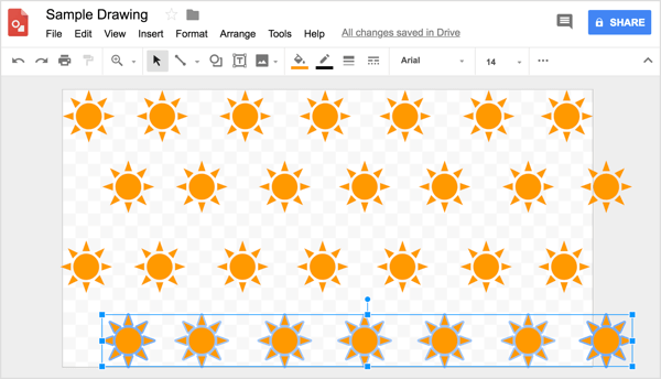 Use the grid to help you position the rows evenly in your Google Drawings design.