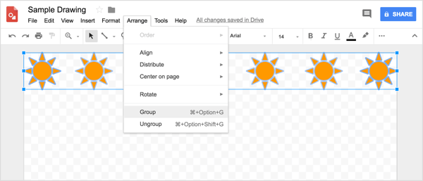 When you're done creating the first row, select each copy and choose Arrange > Group.