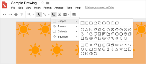 Select a shape tool and then draw the shape on your Google Drawings design.