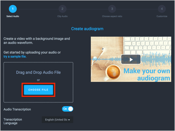 Click Choose File and navigate to your flash briefing file, or drag and drop your audio.