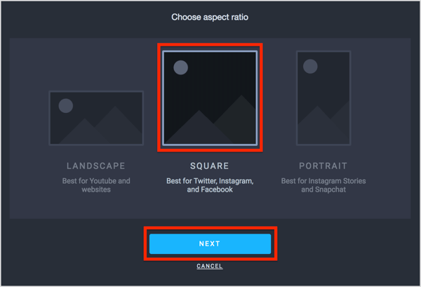 Choose an aspect ratio for your audiogram and click Next. 