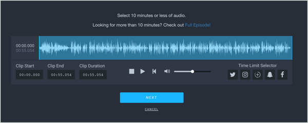 Edit the start and end of your audio clip on Headliner.