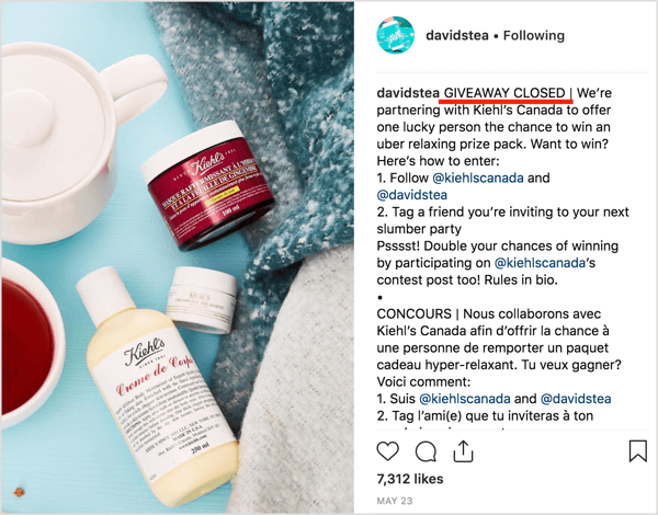 When the contest wraps up, edit your post caption to read "Contest CLOSED." 