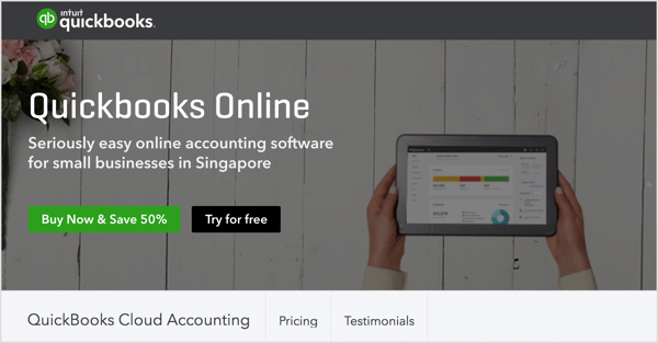 In this Intuit QuickBooks ad and landing page, notice the color tones and offer are consistent.