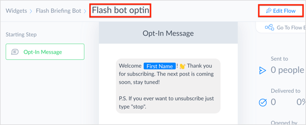  Name your opt-in message and click Edit Flow.