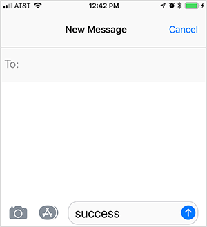This is a screenshot of a next text message. The user has typed the keyword “success” to trigger a response from an automated sales funnel. Oli Billson uses this tactic in his phone funnel framework.