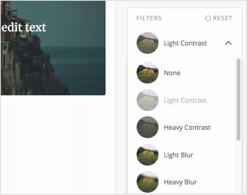 Select the filter you want to apply to your image in Pablo.