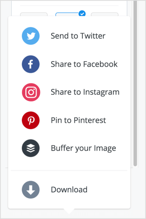You can share your image to Twitter, Facebook, Instagram, or Pinterest via Pablo. 