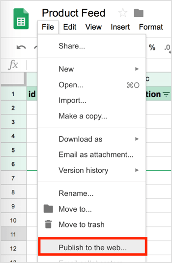 In Google Sheets, choose File > Publish to the Web.