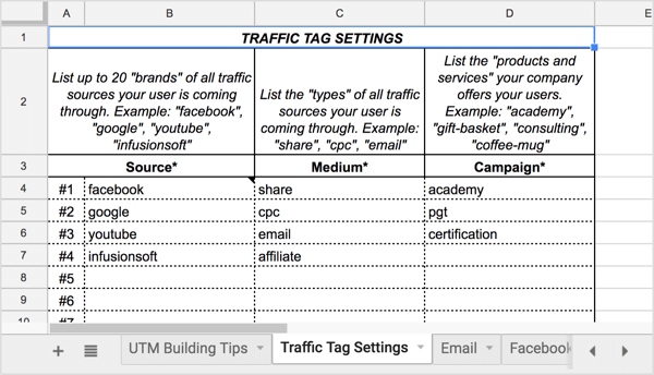 Open the Traffic Tag Settings tab to set up your core traffic tag settings.
