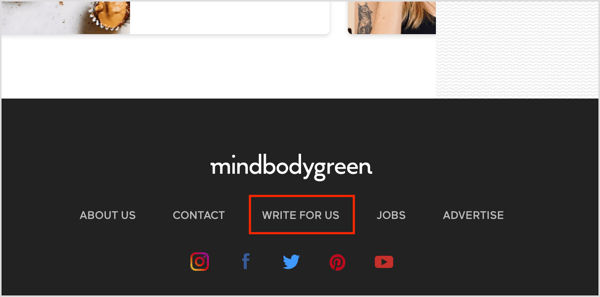 A Write for Us link on a website that accepts guest posts.