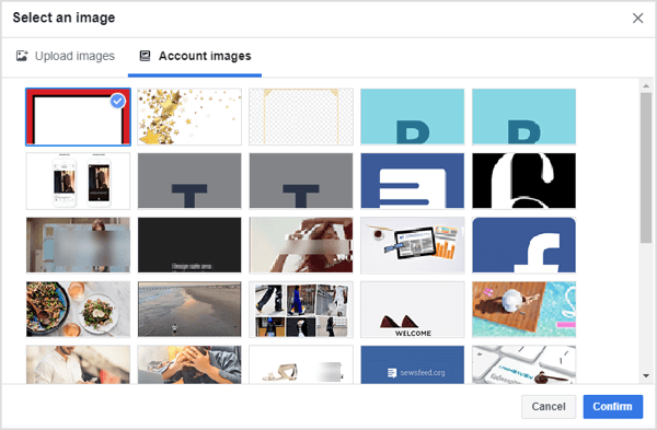Select the frame you created for your Facebook dynamic ads campaign.