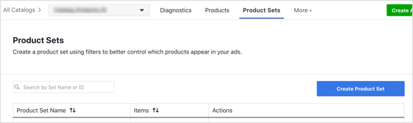 On the Product Sets tab, click the Create Product Set button.