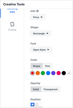 Facebook dynamic ads overlay customization options