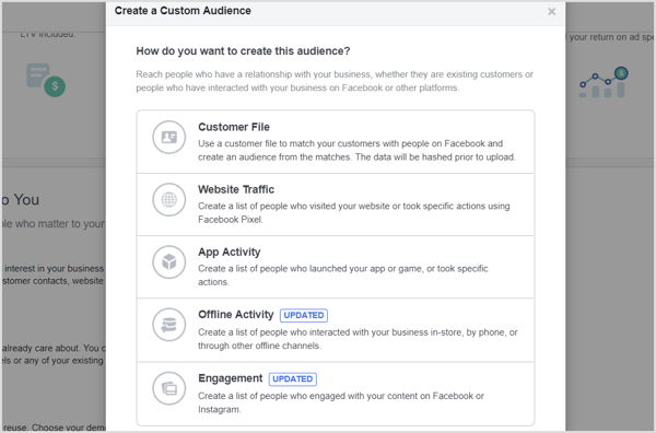 Create a custom audience for your Facebook campaign.