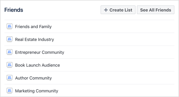 Select the Facebook friends list you want to view.