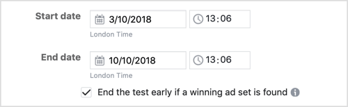 Select the checkbox to end the test early if a winning ad set is found.