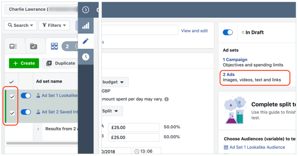 Select both ad sets and click Edit.