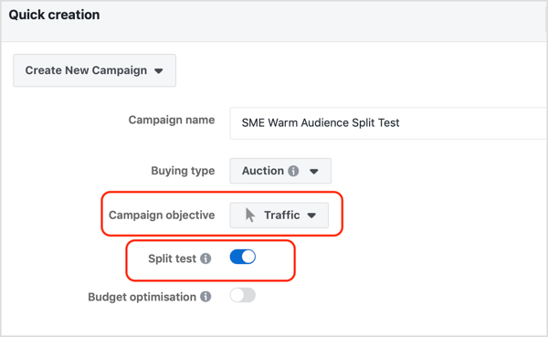 Toggle the Split Test switch on and select the Audience variable.