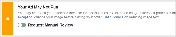 Facebook ad warning message of "Your Ad May Not Run."