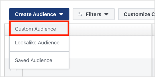點擊創建受眾群體，然後從下拉菜單中選擇自定義受眾群體。