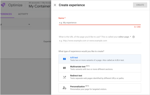 Use the Google Optimize tool to test two or more versions of a web page.