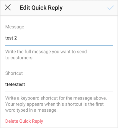 Edit an Instagram quick reply.