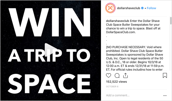 Instagram giveaway from Dollar Shave Club.