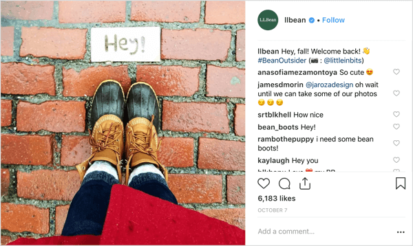 Fall weather, fashion, and filters from L.L. Bean's Instagram.