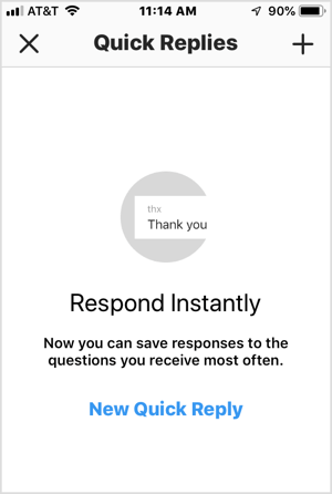 Click New Quick Reply in Instagram.
