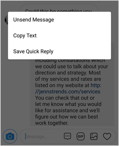Select Save Quick Reply from the pop-up menu.