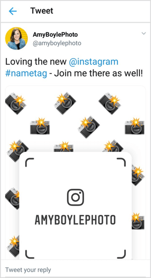 Cross-promote your Instagram nametag on social channels like Twitter.