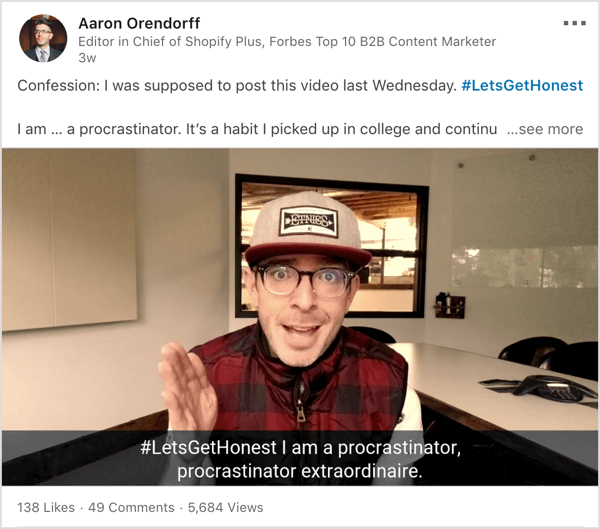 LinkedIn video based on #letsgethonest hashtag.