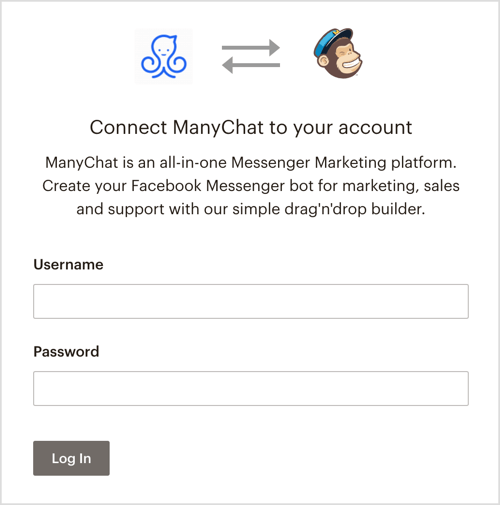 Sign into your MailChimp account via ManyChat.