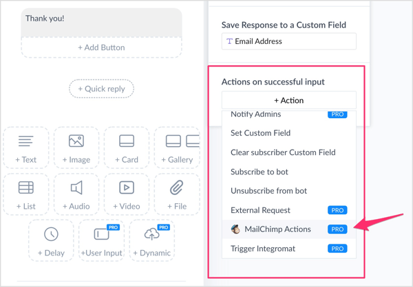 Choose Mailchimp Actions from the action list.