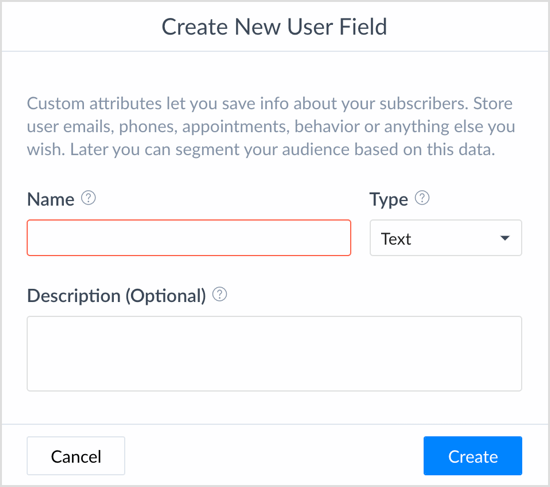Fill in the details for your user field in ManyChat.